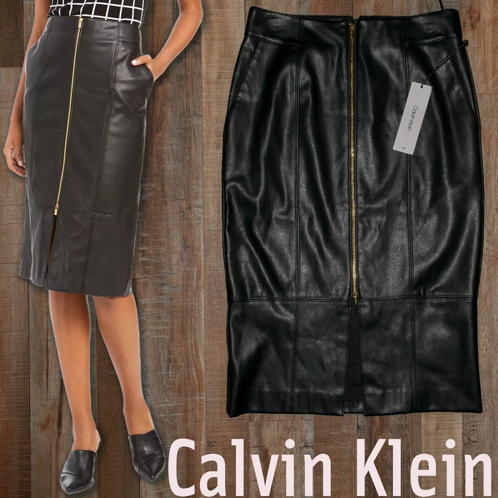 Calvin Klein | Faux Leather Pencil Skirt